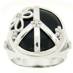 Meredith Leigh Sterling Silver Onyx and Diamond Peace Sign Ring