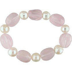 Pearl and Rose Quartz Bead Elastic Bracelet