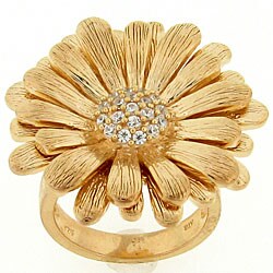 Meredith Leigh Goldtone Sterling Silver Cubic Zirconia Sunflower Ring