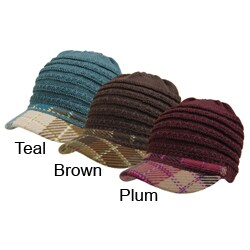 Adi Designs Women's Plaid Knit Brim Cabbie Cap