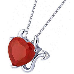 White Rhodium Overlay Red CZ Devil Heart Necklace