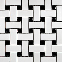 SomerTile 9.75x9.75-in Basket Weave 1x2.5-in White/Black Porcelain Mosaic Tile (Pack of 10)