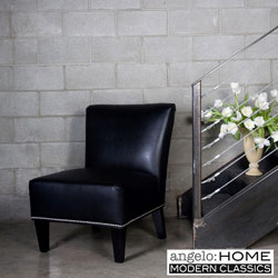 angelo:HOME Davis Armless Nailhead Chair Black Renu Leather