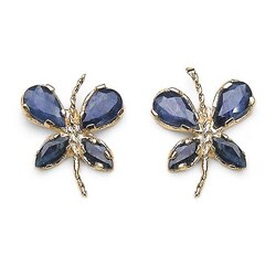 14k Gold Genuine Blue Sapphire Butterfly Earrings