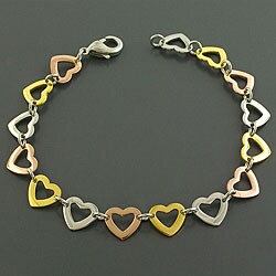 14k Gold over Stainless Steel Linked Hearts Bracelet (China)