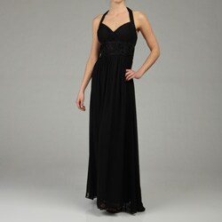 OC by Oleg Cassini Women's Long Beaded Silk Halter Dress