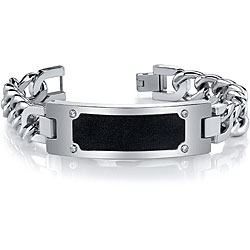 Stainless Steel Men's Black 'Diamond Brite' ID-style Bracelet