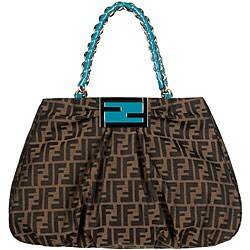 Fendi 'Zucca and Vernice Mia' Tobacco/ Turquoise Tote