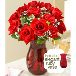 (Valentine's Day Pre-order) 1-dozen Red Roses with Ruby Vase