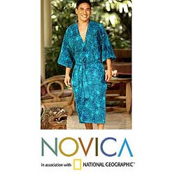 Cotton 'Cosmos' Men's Batik Robe (Indonesia)