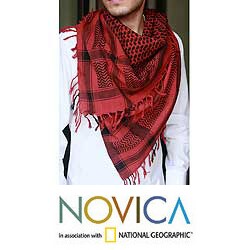 Cotton 'Ruby Houndstooth' Scarf (India)