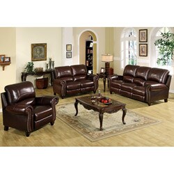 Madison Premium Italian Leather Pushback Reclining Sofa Set