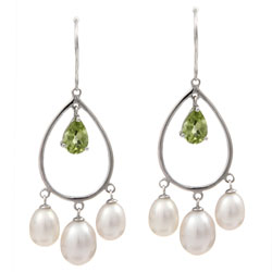 14k White Gold Freshwater Pearl and Peridot Earrings (5-7 mm)