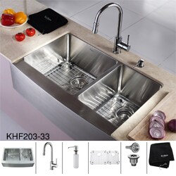 Kraus Stainless Steel Farmhouse Kitchen Sink, Chrome Faucet/ Dispenser