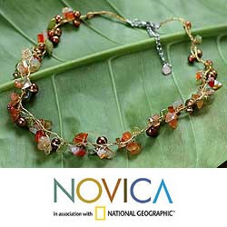 Pearl and Carnelian 'Tropical Elite' Strand Necklace (Thailand) (3-5 mm)