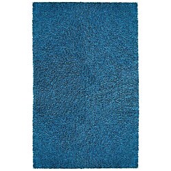 Hand-woven Blue Chenille Shag Rug (4' x 6')