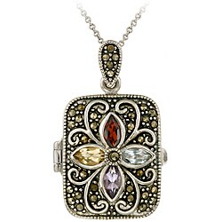 Glitzy Rocks Sterling Silver Multi-gemstone Locket Necklace