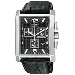 Citizen Men's Eco-Drive Black Leather Strap Watch.