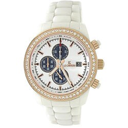 Le Chateau Men's 'Bello' Cubic Zirconia Gold and White Ceramic Watch