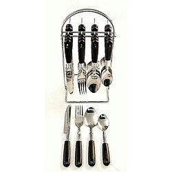 Black and Stainless Steel 24-piece Flatware Set