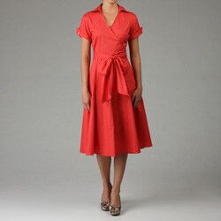 Sandro Women's Red Birch Poplin Notch Collar Dress