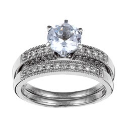 10k Gold White Sapphire and 1/3ct TDW Diamond Bridal Ring Set (H-I, I2-I3)