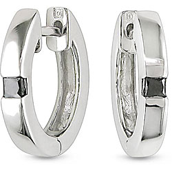 10k White Gold 1/6ct TDW Black Diamond Hoop Earrings