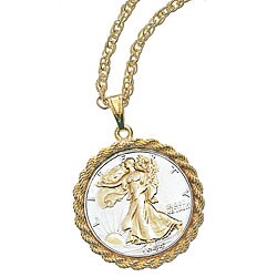 American Coin Treasures Gold/ Silver Liberty Walking Half Dollar Pendant