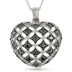 10k White Gold 1ct TDW Black Diamond Heart Necklace