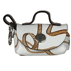 Italian Leather White/ Brown Printed Key Fob