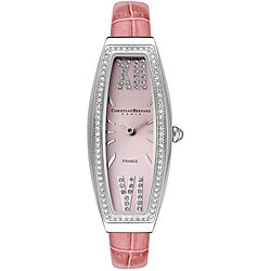 Christian Bernard Women's CZ Bezel Pink Leather Strap Watch