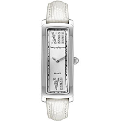 Christian Bernard Women's CZ Numeral White Leather Strap Watch
