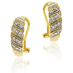 18k Gold over Sterling Silver Diamond Accent Leaf Design Earrings