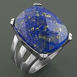 Handcrafted Stainless Steel Bold-faceted Lapis Lazuli Ring (China)