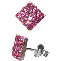 Sterling Silver Pink Square Crystal Stud Earrings