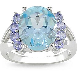 Sterling Silver Blue Topaz and Tanzanite Ring