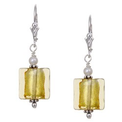 Charming Life Silver Pearl Yellow Square Earrings (3.5 mm)