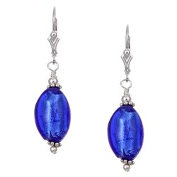 Charming Life Sterling Silver Cobalt Blue Oval Glass Earrings