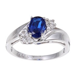 Sterling Essentials Sterling Silver Oval Blue Cubic Zirconia Ring