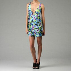 Pink Polka Dot Women's Short Floral Print Dress