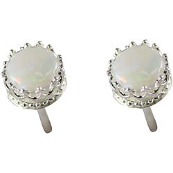 Sterling Silver Crown-set Round Opal Stud Earrings
