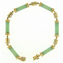 Mason Kay 14k Yellow Gold Natural Green Jadeite Jade Bracelet