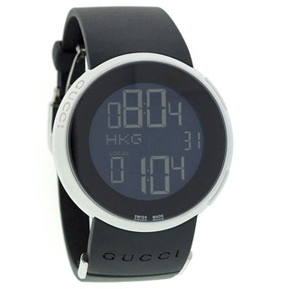 Gucci Women's Stainless Steel Case Black Rubber Strap Digital Watch