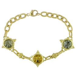 18k Yellow Gold Green Amethyst and Citrine Station Bracelet