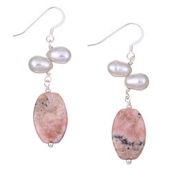 Sterling Silver Rhodochrosite and Freshwater Pearl Earrings (6 mm)