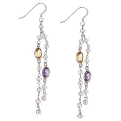 Sterling Silver Rainbow Moonstone, Amethyst and Citrine Earrings