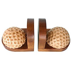 Hand-carved Wooden Pair of Golf Ball Bookends (Thailand)