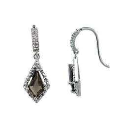 Silver Smokey Quartz and 1/10ct TDW Diamond Earrings (J-K, I3)