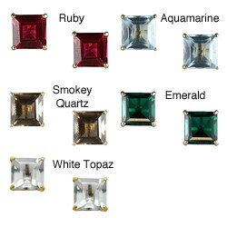 10k Yellow Gold Square-cut Created Ruby Stud Earrings