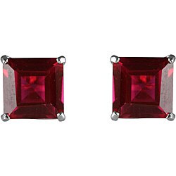 10k White Gold Basket-set Lab Created Ruby Stud Earrings